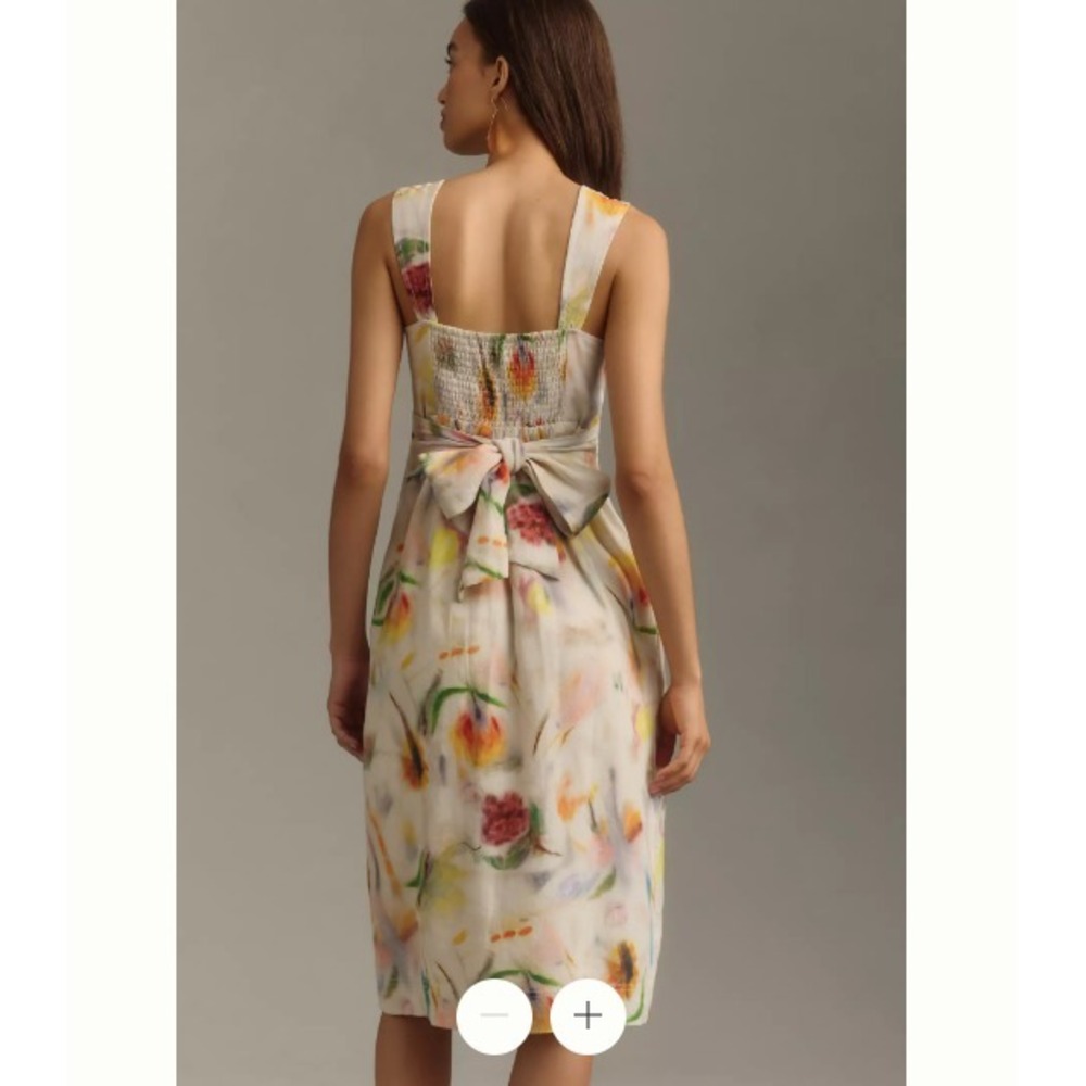 Anthropologie Klaas Jonkman Sleeveless Linen Midi Dress Watercolor Floral Small - Picture 3 of 9